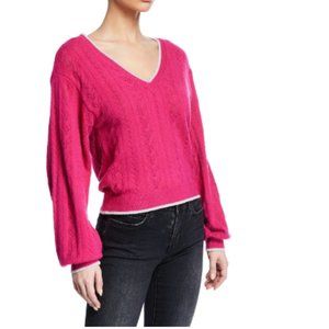 Cupcakes and Cashmere Ravi V Neck Blouson Sleeve Sweater with Metallic Trim M